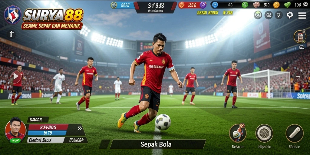 Tampilan antarmuka game Sepak Bola SURYA88 yang menarik dan interaktif.