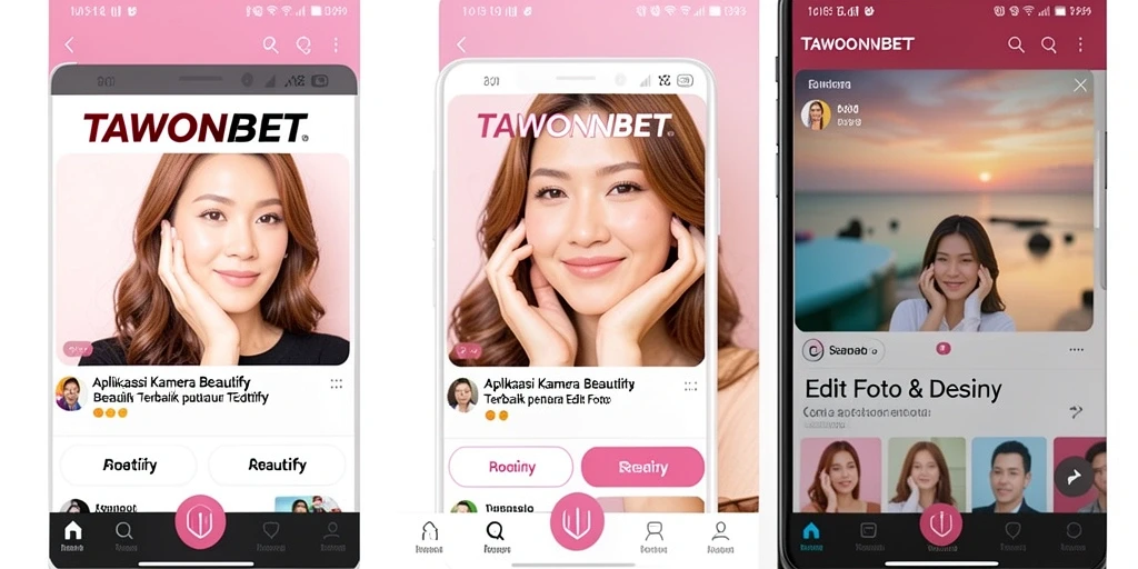 Tampilan antarmuka TAWONBET dengan fitur kamera beautify yang mudah digunakan.